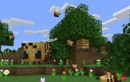 An image of several Minecraft bees in a flower forest.(Image via Mojang)